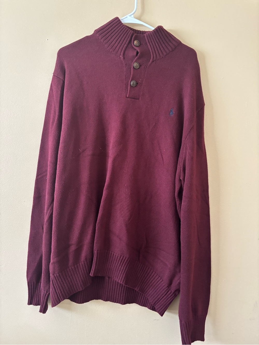 Polo by Ralph Lauren Men's Burgundy Zip-Front Ribbed Collar Sweater